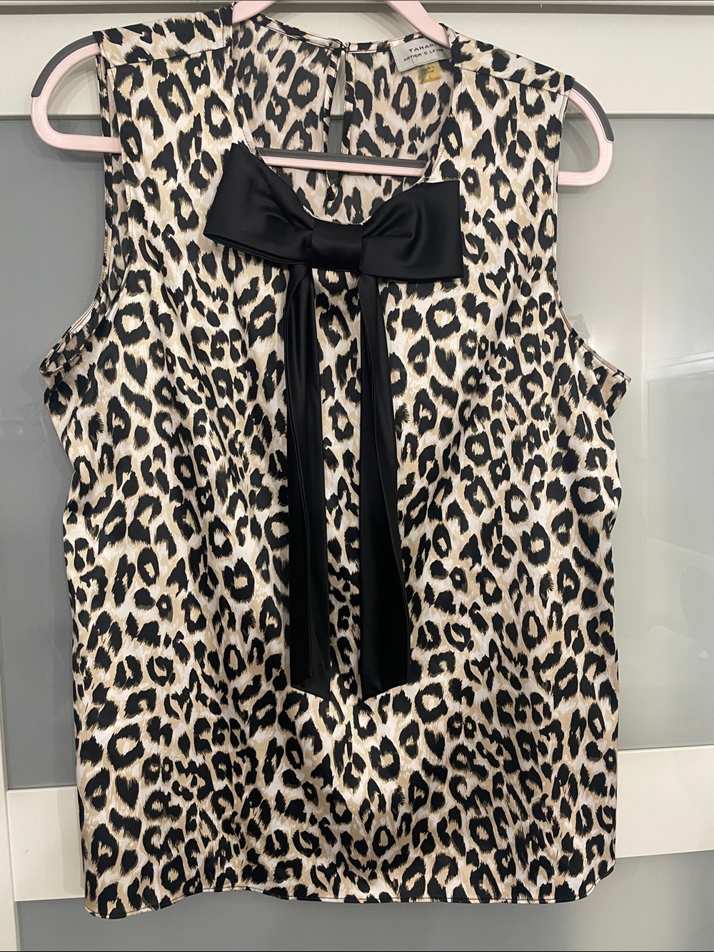 Sleeveless Leopard-Print Bow Blouse - Black & Cream